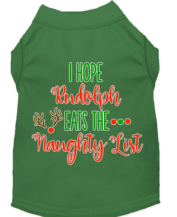 Hope Rudolph Eats Naughty List Screen Print Dog Shirt Green XS